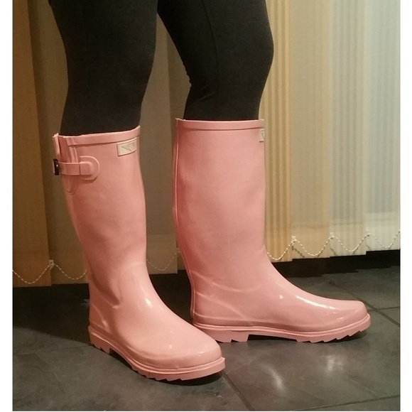 Women's Rainboots, Rubber Mid Calf Rain Boots, RB-1602, Pink - Picture 2 of 2